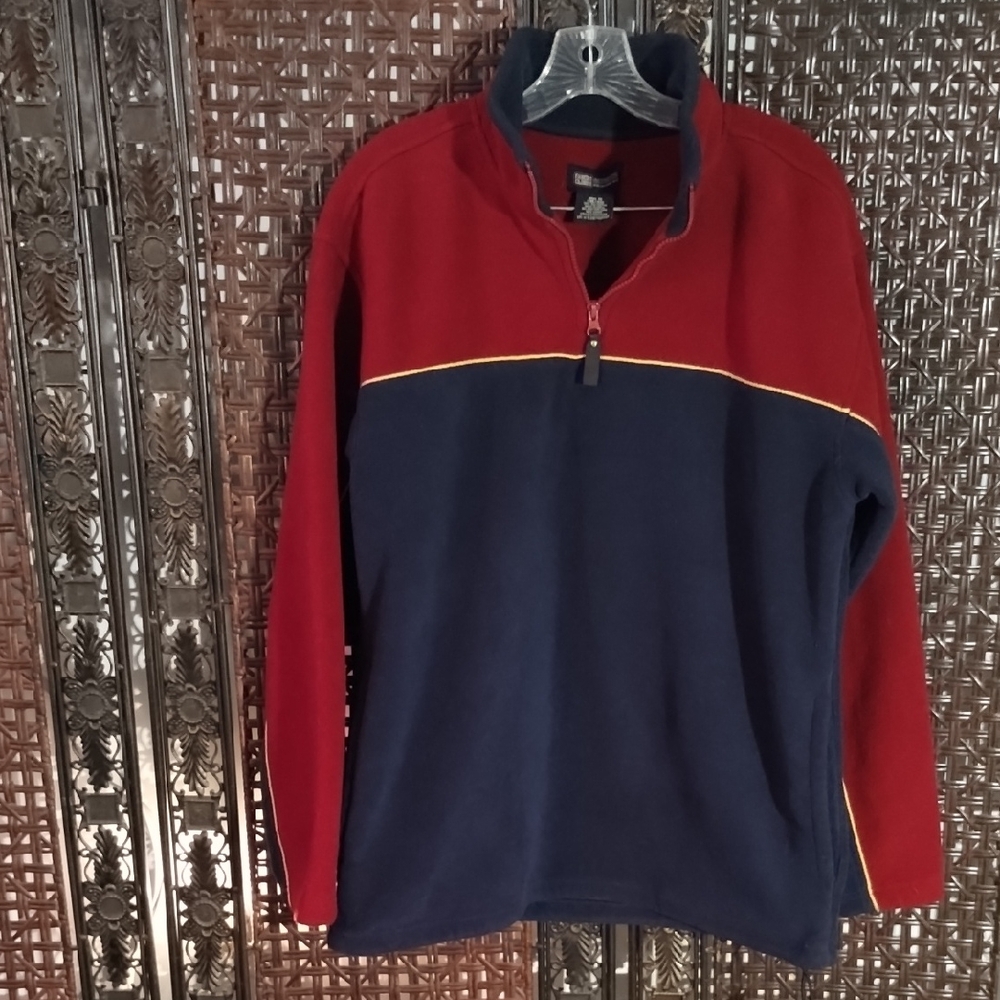 Faded Glory Men Med Red and Navy Zip-Up Pullover Sweater Fleece Navy Red